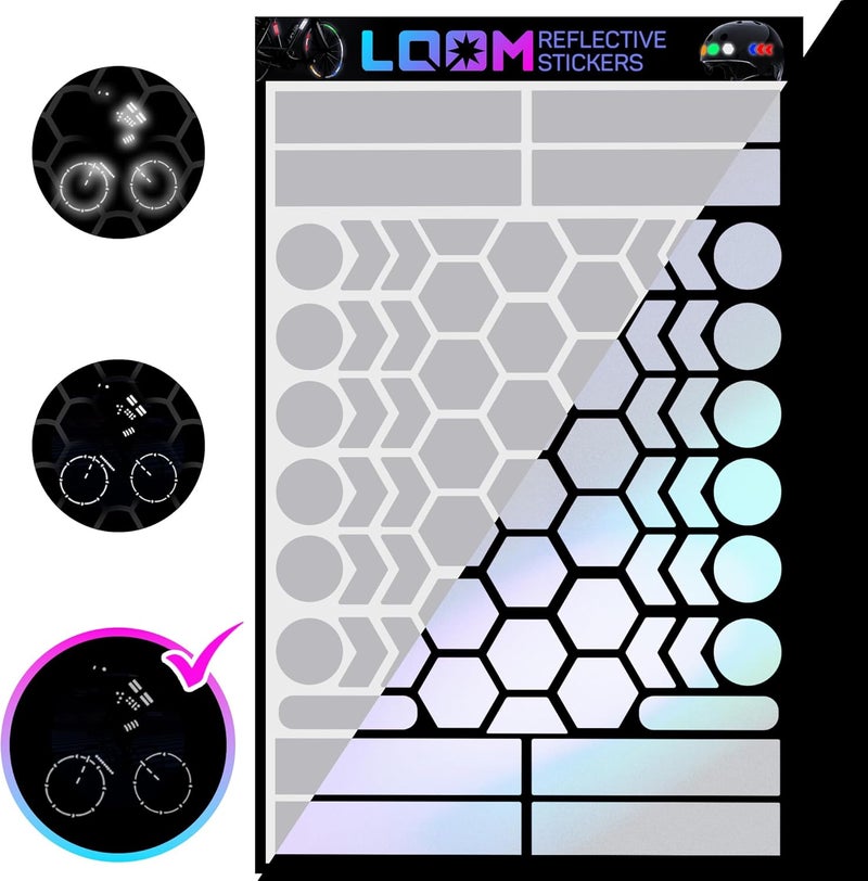Loom ملصقات عاكسة | 67 قطعة مهندس جراي | ملصقات عاكسة للخوذة، الدراجة، الدراجة النارية، القبعة الصلبة | عواكس مقاومة للماء للسيارة، المقطورة | عواكس الدراجة لركوب الليل - Image 1